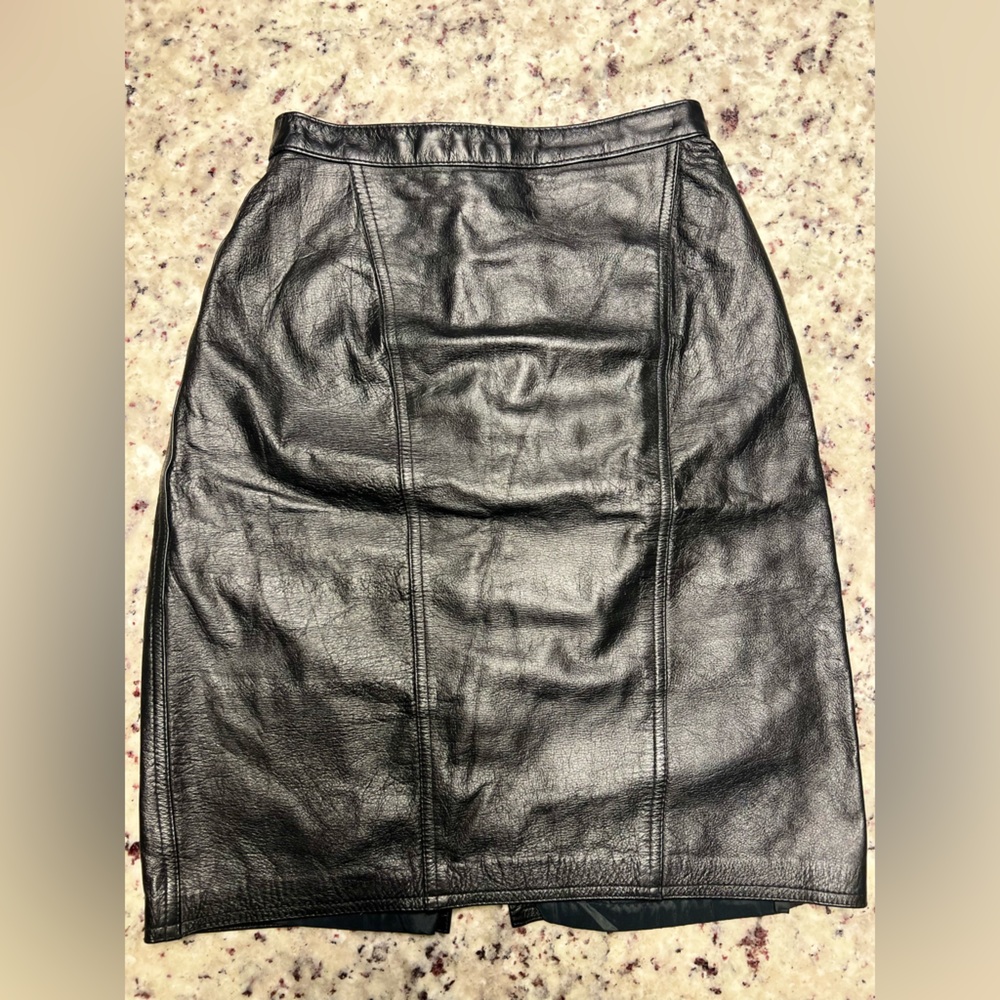 Vintage Black Leather High Waisted Pencil Skirt 5/6